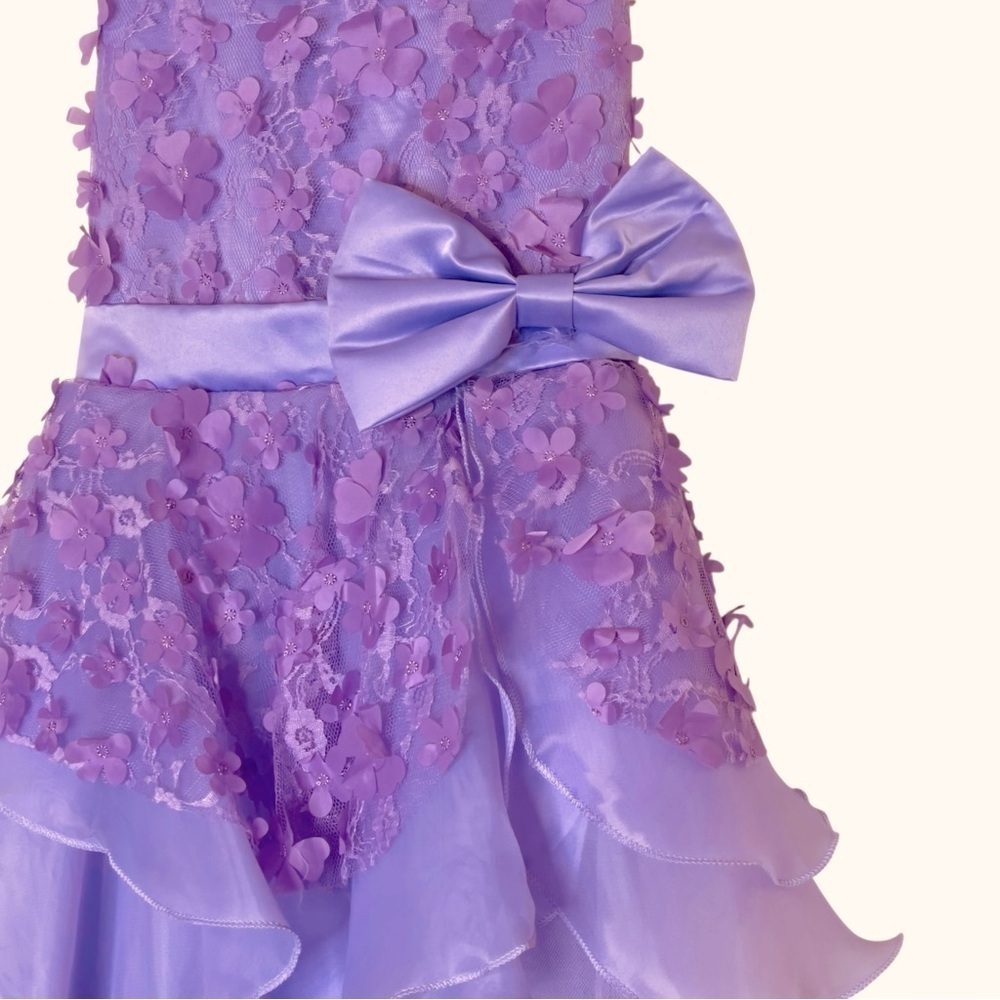 Girls Lilac 3D Floral Tulle Ball Gown – Size 12 Formal Dress - Picture 6 of 16